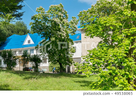 A beautiful modern sanatorium with a blue roof sta A beautiful modern sanatorium with a blue roof sta 49538065