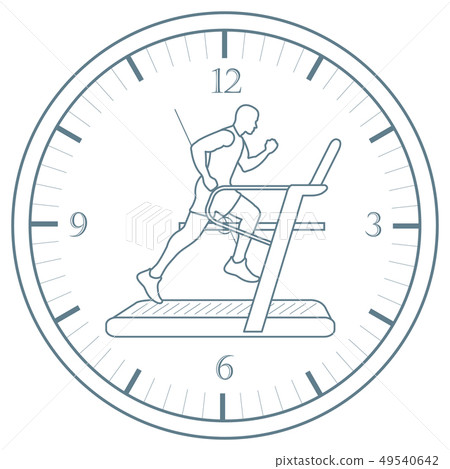Man jogging on a treadmill and clock Man jogging on a treadmill and clock 49540642
