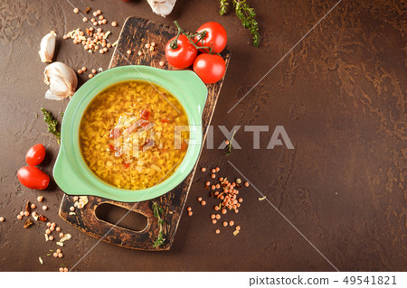 Lentil soup - Masoor Dal or Dal Tadka Curry Lentil soup - Masoor Dal or Dal Tadka Curry 49541821