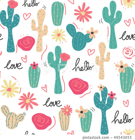 cute tropical cactus hand drawn pattern seamless cute tropical cactus hand drawn pattern seamless 49543055