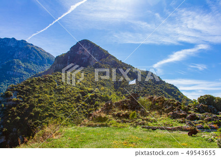 Greek flag over Vikos Gorge at Zagoria, Pindus Greek flag over Vikos Gorge at Zagoria, Pindus 49543655
