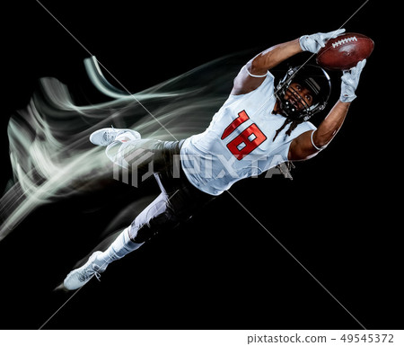 american football player man isolated black background light painting 49545372