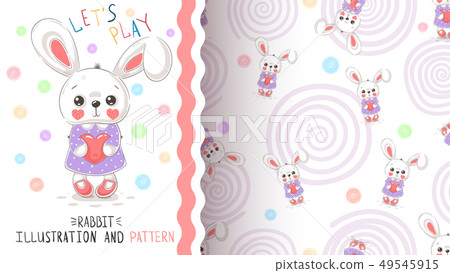 Rabbit with heart - seamless pattern 49545915