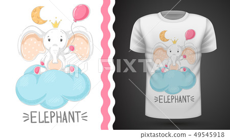 Elephant with air balloon - idea for print t-shirt Elephant with air balloon - idea for print t-shirt 49545918