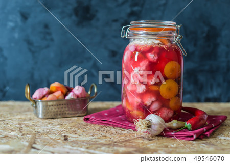 Jar of pickled vegetables by Indian recipe Jar of pickled vegetables by Indian recipe 49546070