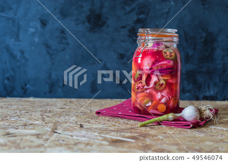 Jar of pickled vegetables by Indian  recipe  49546074