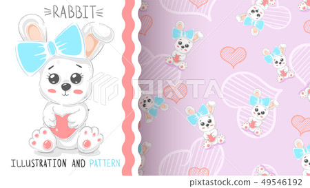 Cute rabbit with heart - seamless pattern Cute rabbit with heart - seamless pattern 49546192