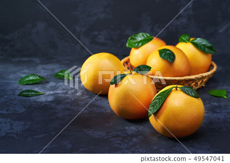 Grapefruits  on a black background  .Top view 49547041