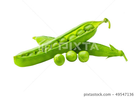 green peas and pod on white background 49547136