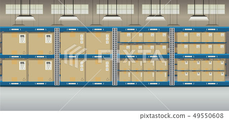 Warehouse interior with racks 49550608