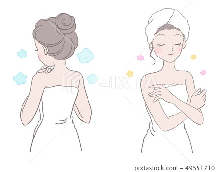 女子圍著浴巾的正面與反面,沐浴後 49551710
