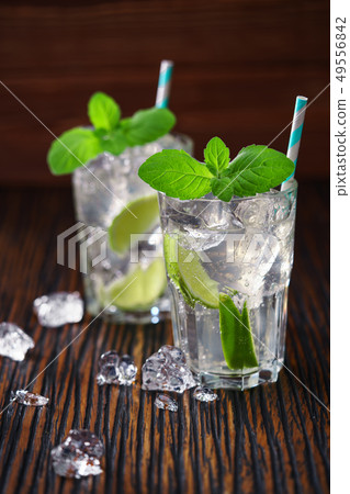 Glasses with non-alcoholic mojito cocktail Glasses with non-alcoholic mojito cocktail 49556842