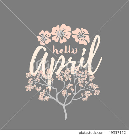 Hello april card with Cherry Blossom Spring Flower tree Hello april card with Cherry Blossom Spring Flower tree 49557152