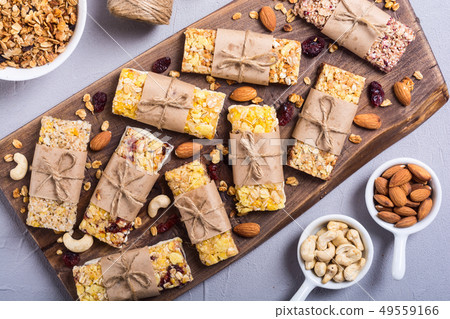 Healthy homemade snacks breakfast . Granola bars 49559166