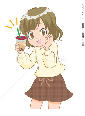 珍珠粉飲料女孩表達微笑 49559902