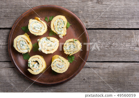 Homemade Eggs omelet rolls 49560059