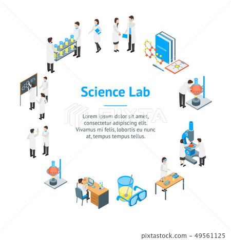 Science Chemical Pharmaceutical 3d Banner Card Circle Isometric View. Vector 49561125