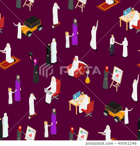 Arab Muslims People 3d Seamless Pattern Background Isometric View. Vector Arab Muslims People 3d Seamless Pattern Background Isometric View. Vector 49561246