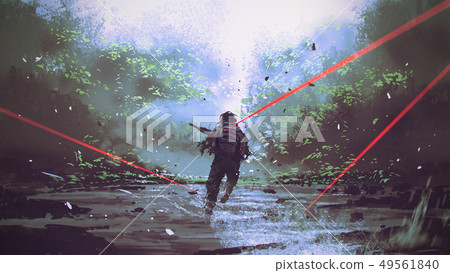 running away from the enemy's attack 49561840