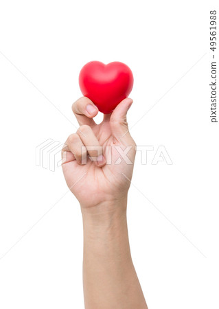 Red heart ball on hand isolated on white Red heart ball on hand isolated on white 49561988