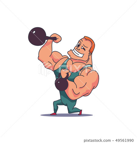 Cartoon Character Muscle man with Kettlebells. Vector 49561990