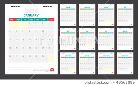 Calendar for 2020 green and red background Calendar for 2020 green and red background 49562099