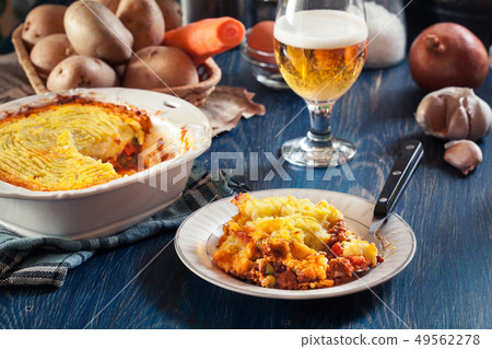Portion of shepherd's pie or cottage pie on a Portion of shepherd's pie or cottage pie on a 49562278