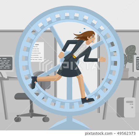 Business Woman Hamster Wheel Stress Office Concept 49562373