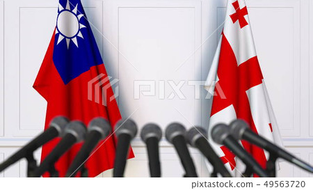 Flags of Taiwan and Georgia at international meeting or negotiations press conference. 3D rendering 49563720