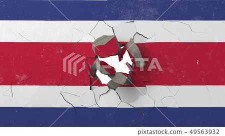 Breaking wall with painted flag of Costa rica. Costa rican crisis conceptual editorial 3D rendering Breaking wall with painted flag of Costa rica. Costa rican crisis conceptual editorial 3D rendering 49563932