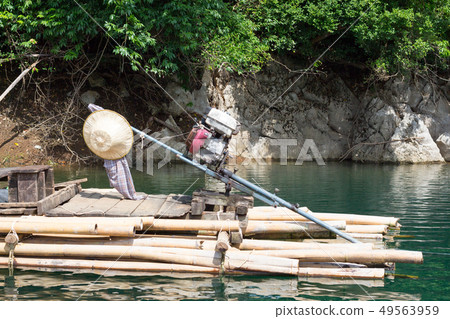 The Wooden floating raft with motor The Wooden floating raft with motor 49563959