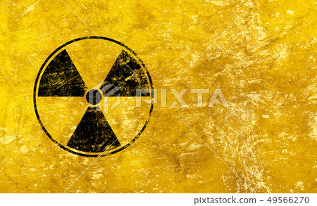 Black radioactive sign over yellow background Black radioactive sign over yellow background 49566270