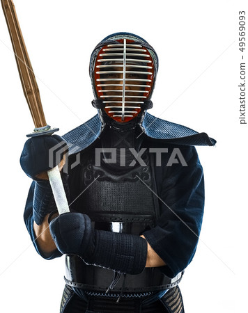 Kendo martial arts fighters man silhouette isolated white bacgro 49569093