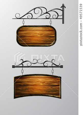 hanging, wooden Board vector, wooden object for text. 49571539