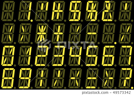 Digital numbers on yellow alphanumeric LED display 49573342