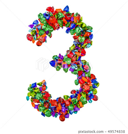 Number 3 from colored gemstones. 3D rendering Number 3 from colored gemstones. 3D rendering 49574838