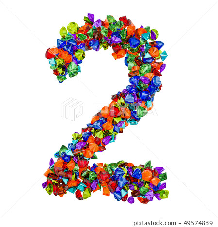 Number 2 from colored gemstones. 3D rendering Number 2 from colored gemstones. 3D rendering 49574839
