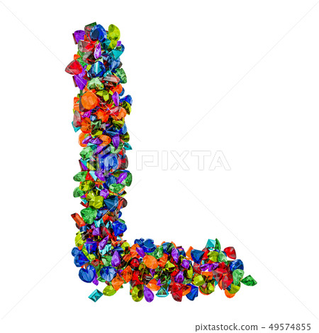 Letter L from colored gemstones. 3D rendering 49574855