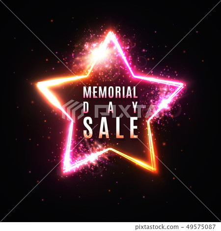 Memorial day sale banner. Realistic 3d glowing star frame on dark red background. Bright vector Memorial day sale banner. Realistic 3d glowing star frame on dark red background. Bright vector 49575087
