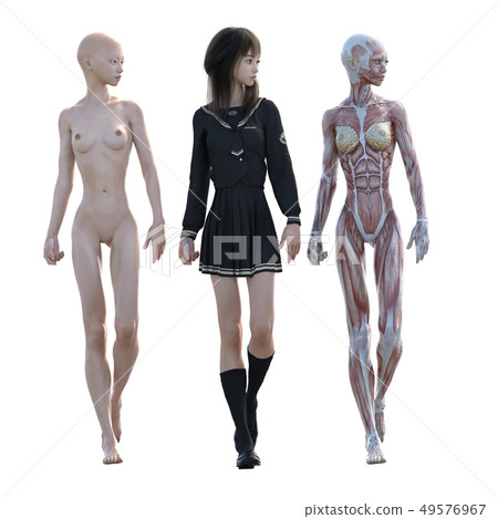 Schoolgirl perming3DCG illustration material of uniform 49576967