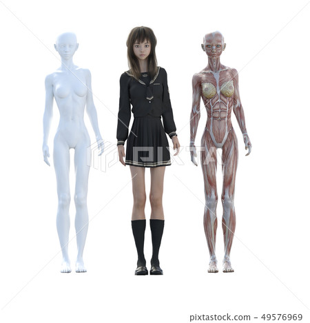 女學生perming3DCG制服的插圖素材 49576969