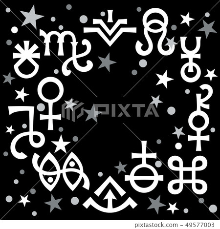 Astrological diadem (astrological signs and occult mystical symbols), celestial pattern background Astrological diadem (astrological signs and occult mystical symbols), celestial pattern background 49577003