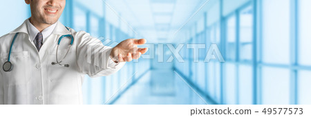 Doctor open hands for your text banner design. 49577573