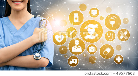 Doctor with Medical Healthcare Graphic in Hospital 49577608