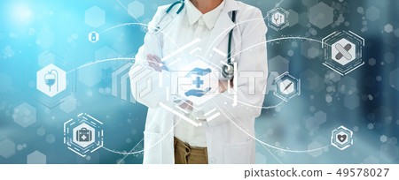 Doctor with Medical Healthcare Graphic in Hospital Doctor with Medical Healthcare Graphic in Hospital 49578027