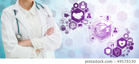 Doctor with Medical Healthcare Graphic in Hospital Doctor with Medical Healthcare Graphic in Hospital 49578130
