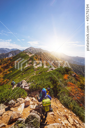 Hiker do trekking activity on mountain in Japan. Hiker do trekking activity on mountain in Japan. 49579294