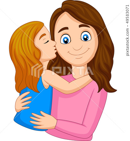 Cartoon girl kissing her mother's cheek 49583071