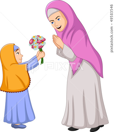 Little girl giving bunch of flowers to her mother 49583546
