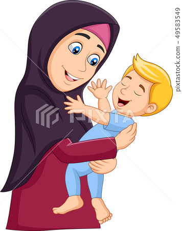 Muslim mother hugging her son 49583549